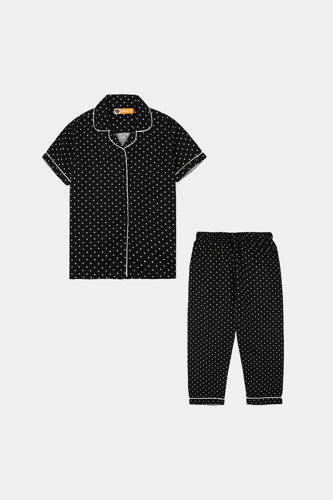 Girls Linen Viscose Nightwear-Polka Dot-BLACK