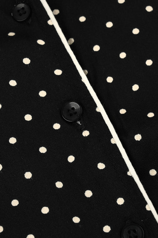 Girls Linen Viscose Nightwear-Polka Dot-BLACK