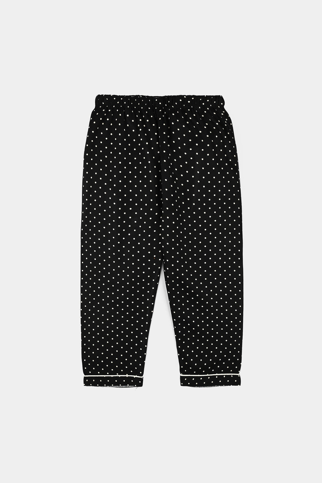Girls Linen Viscose Nightwear-Polka Dot-BLACK