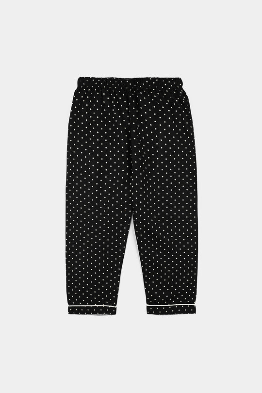 Girls Linen Viscose Nightwear-Polka Dot-BLACK