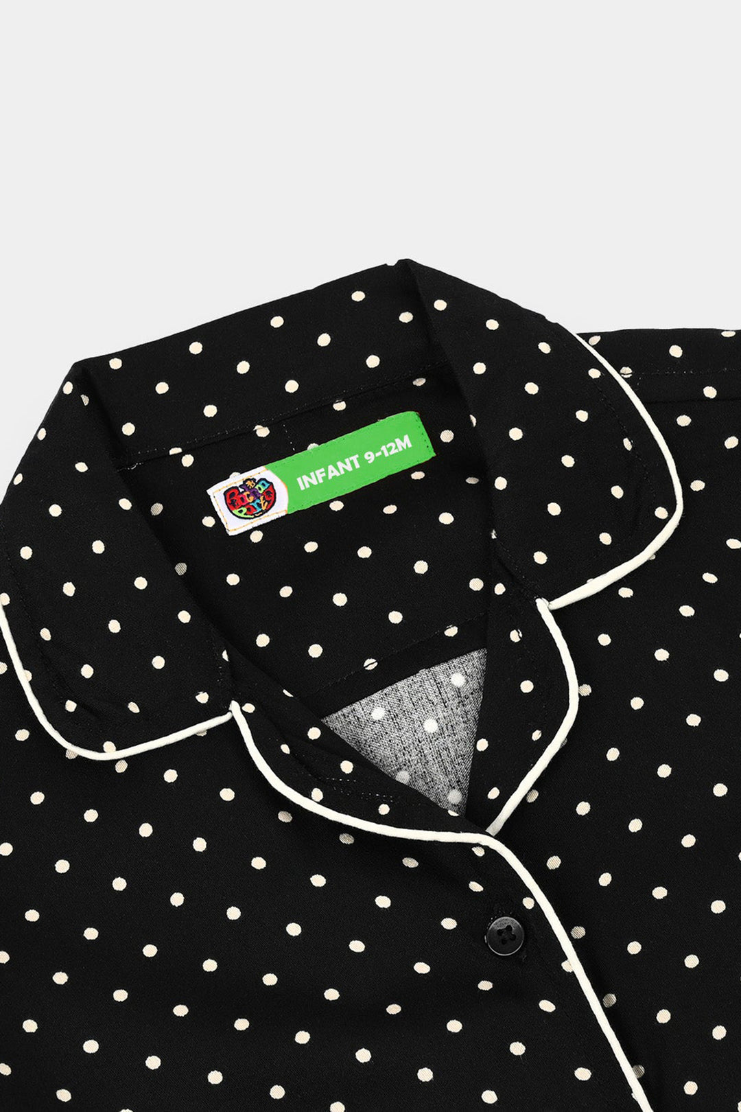 Infant Girls Linen Viscose Nightwear-Polka Dot-BLACK