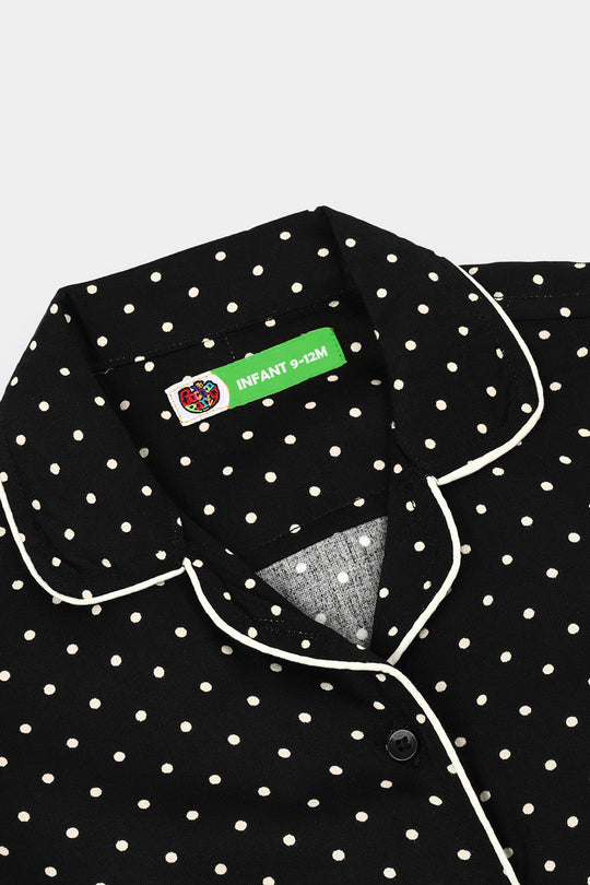 Infant Girls Linen Viscose Nightwear-Polka Dot-BLACK