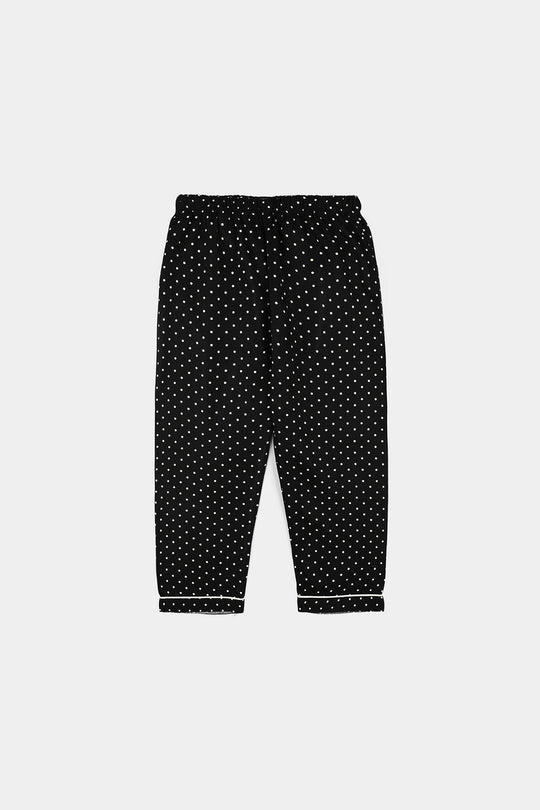 Infant Girls Linen Viscose Nightwear-Polka Dot-BLACK