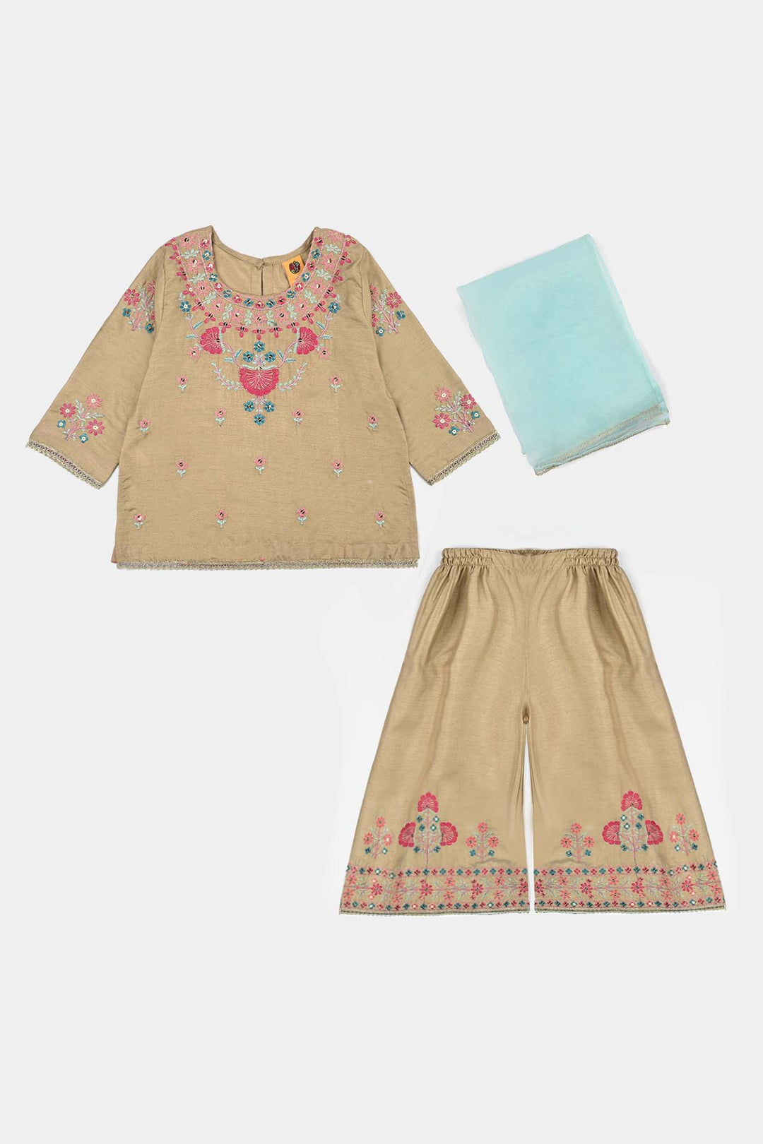 Girls Raw Silk 3Piece-BEIGE