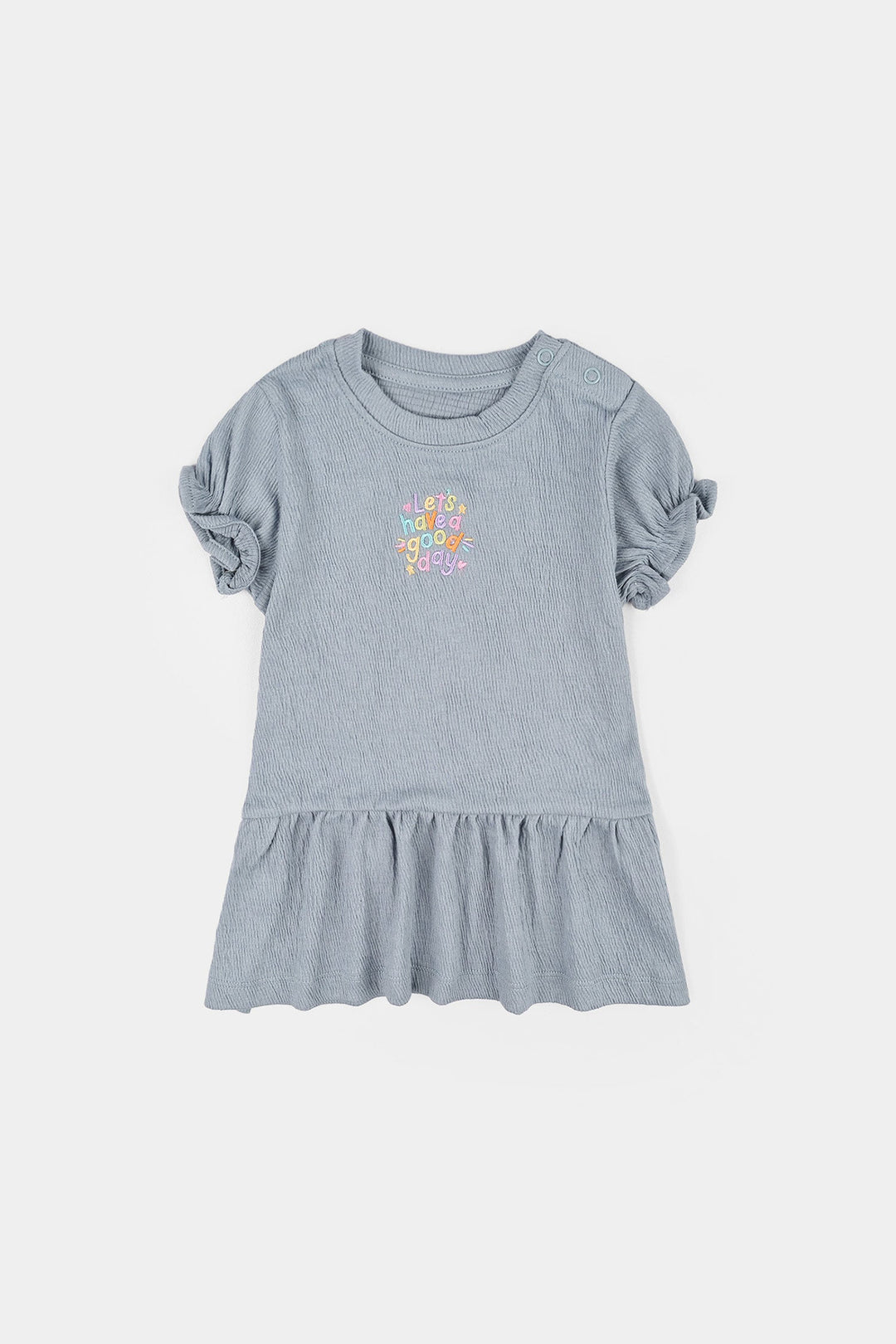 Infant Girls Poly Crinkle Frock Lets Have A Good Day