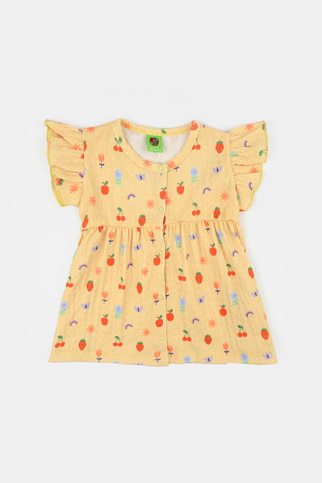Infant Girls Seer Sucker Frock Fruits-Yellow