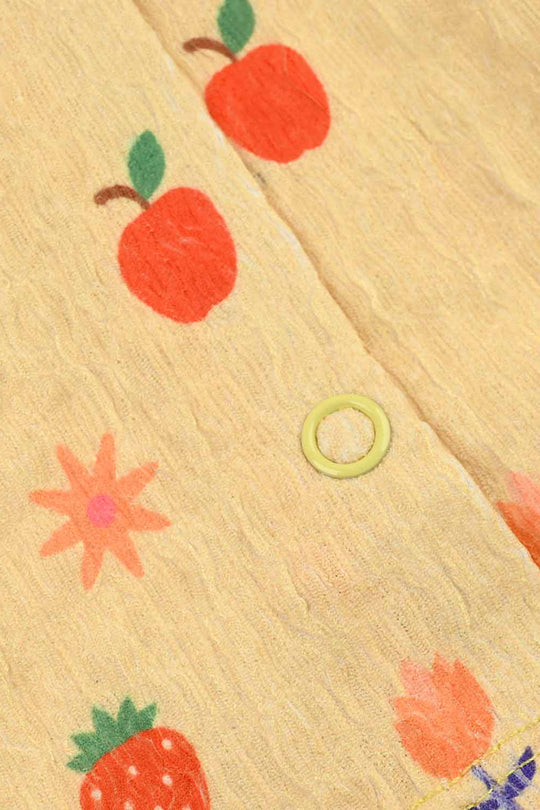 Infant Girls Seer Sucker Frock Fruits-Yellow