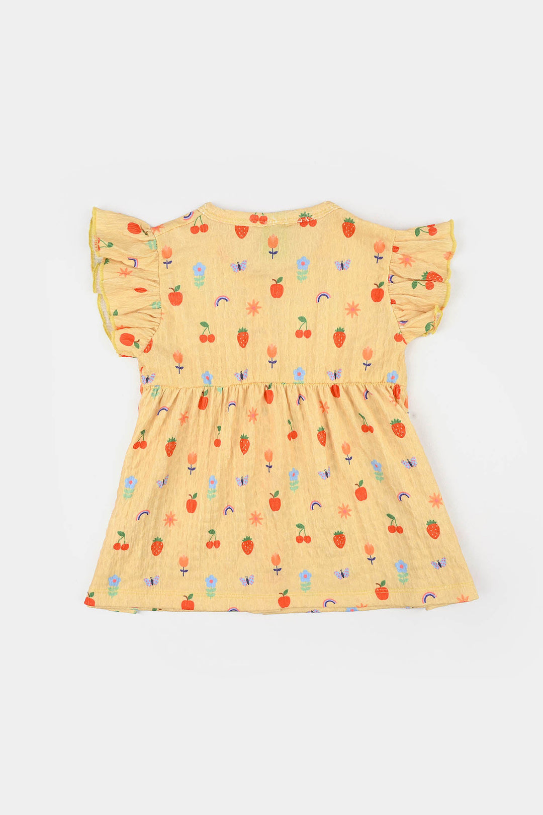 Infant Girls Seer Sucker Frock Fruits-Yellow