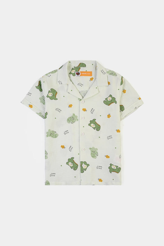 Boys Linen Viscose Nightwear Little Dino - Light Green