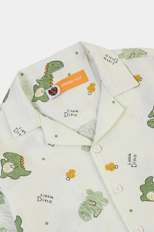 Boys Linen Viscose Nightwear Little Dino - Light Green