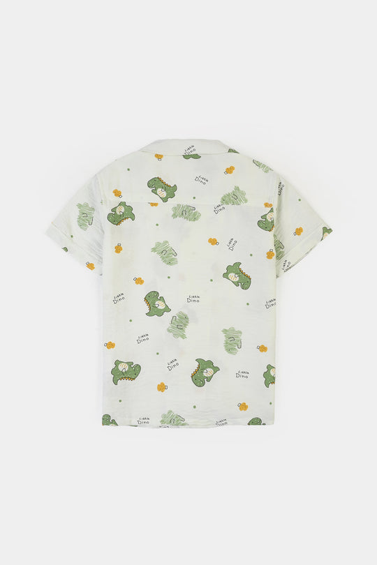 Boys Linen Viscose Nightwear Little Dino - Light Green