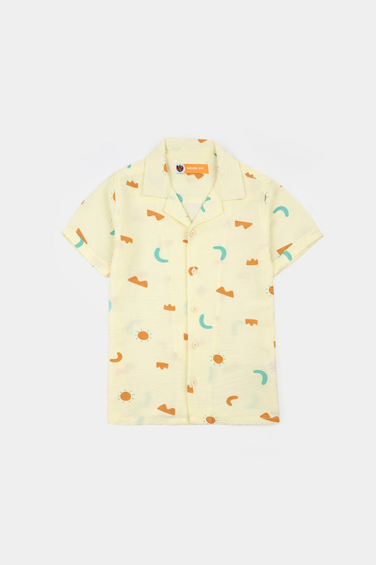 Boys Linen Viscose Nightwear-Shapes-Off.White