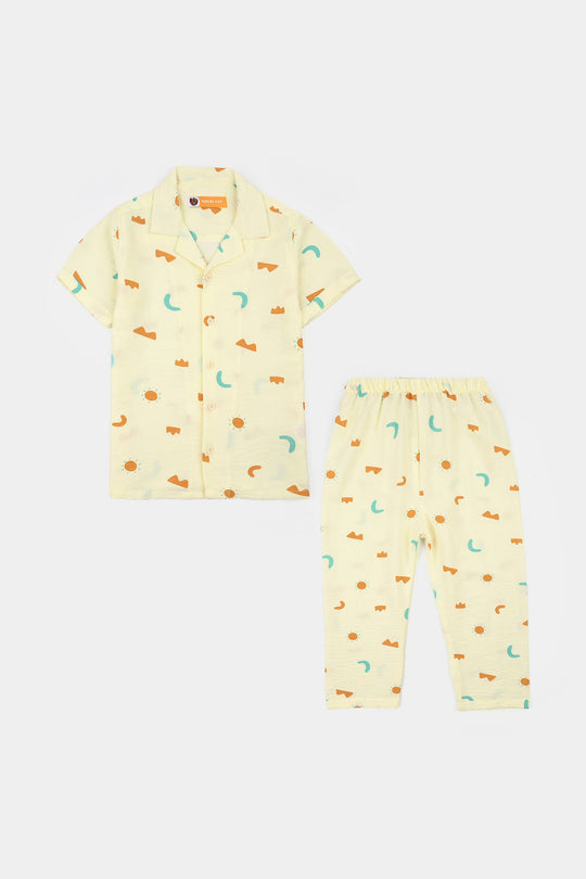 Boys Linen Viscose Nightwear-Shapes-Off.White