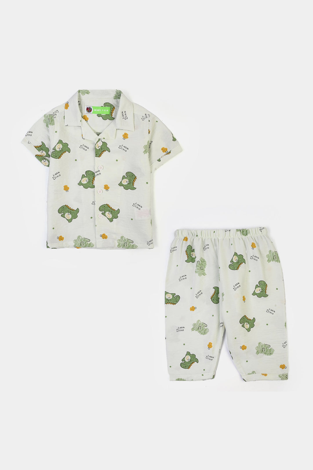 Infant Boys Linen Viscose Nightwear Little Dino - Light Green