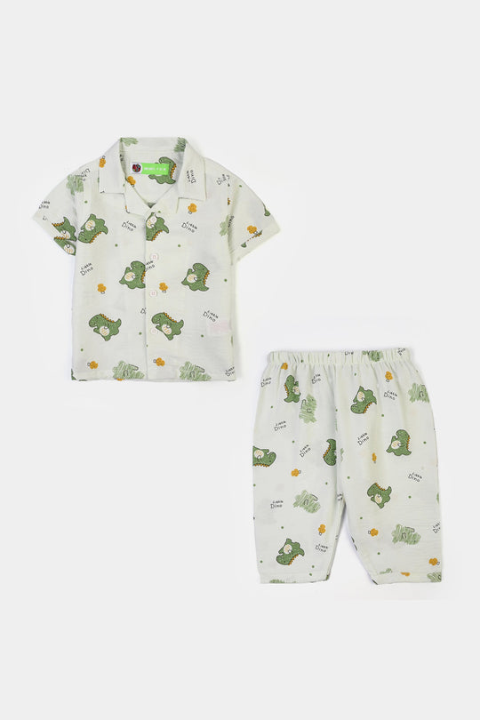 Infant Boys Linen Viscose Nightwear Little Dino - Light Green