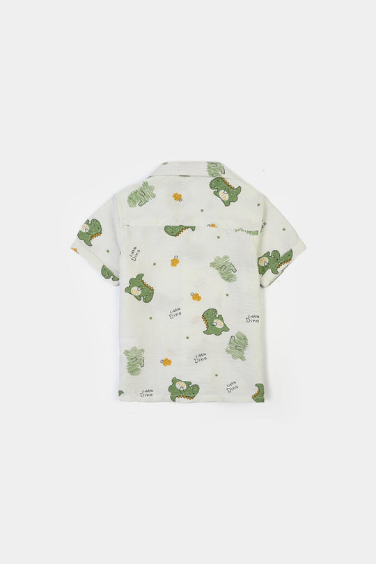 Infant Boys Linen Viscose Nightwear Little Dino - Light Green