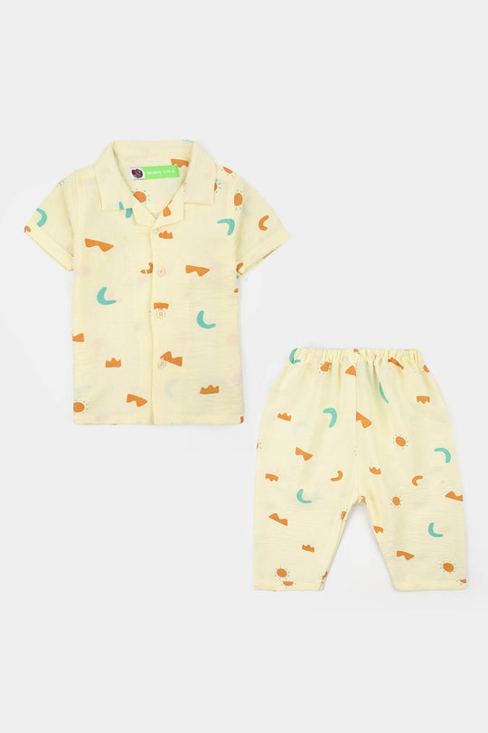 Infant Boys Linen Viscose Nightwear-Shapes-Off.White