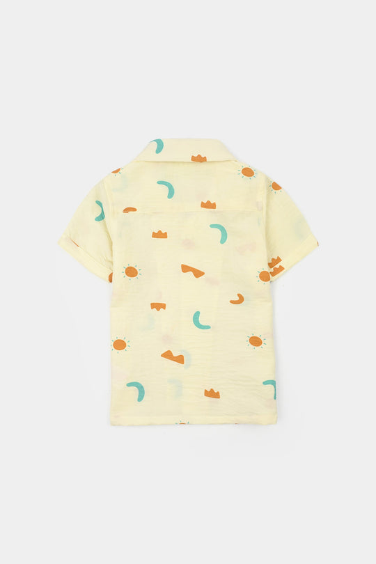 Infant Boys Linen Viscose Nightwear-Shapes-Off.White