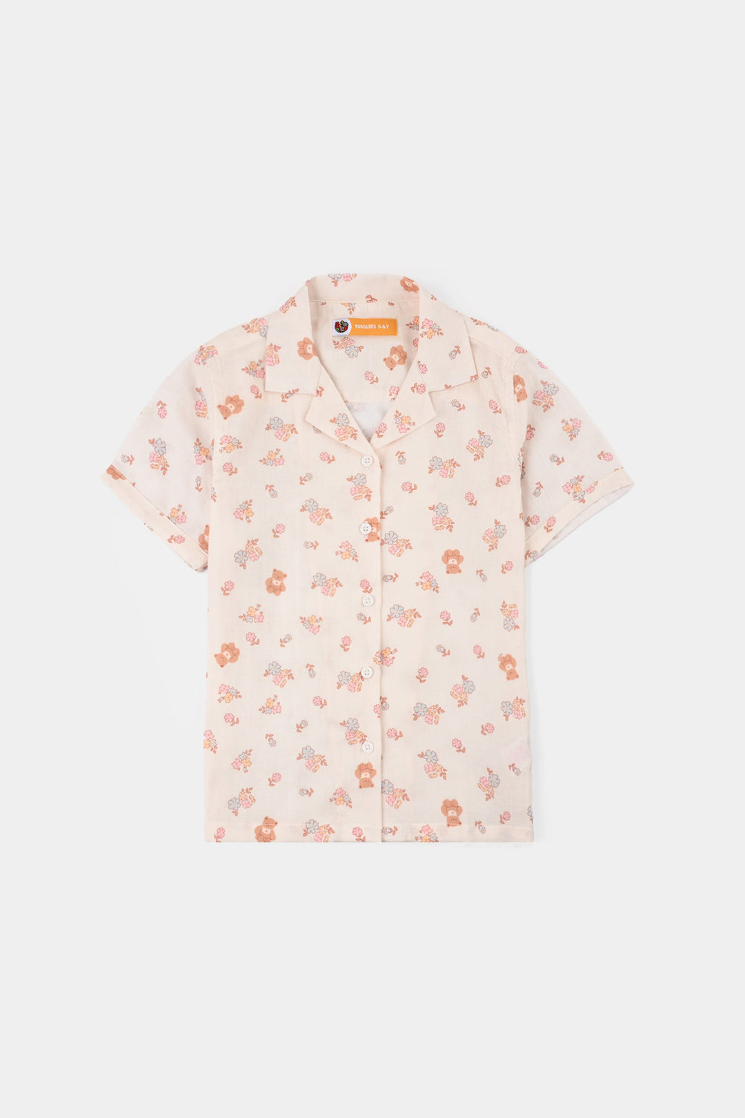Girls Linen Viscose Nightwear-Teddy Flora-Cream