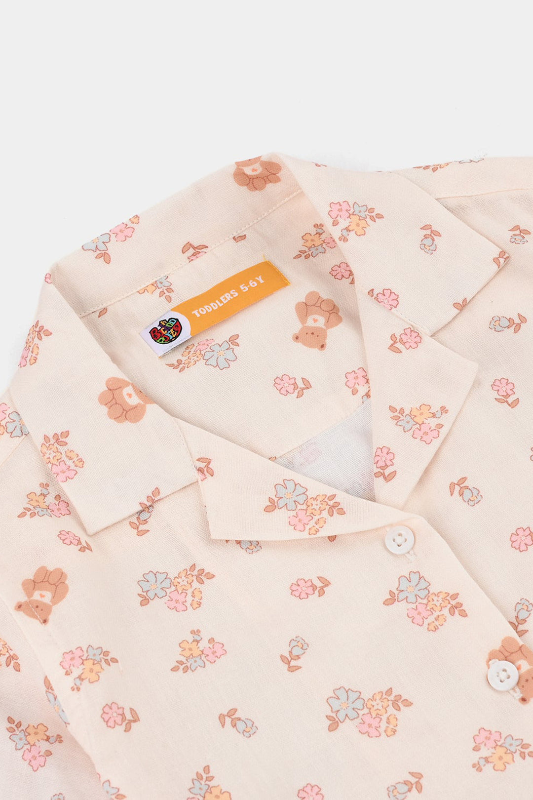 Girls Linen Viscose Nightwear-Teddy Flora-Cream