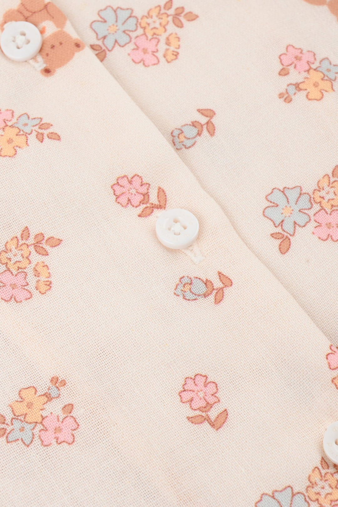Girls Linen Viscose Nightwear-Teddy Flora-Cream