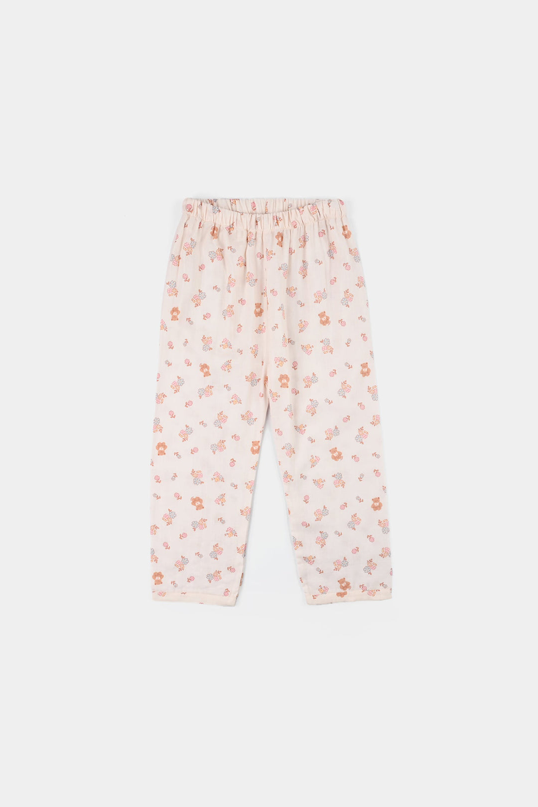 Girls Linen Viscose Nightwear-Teddy Flora-Cream