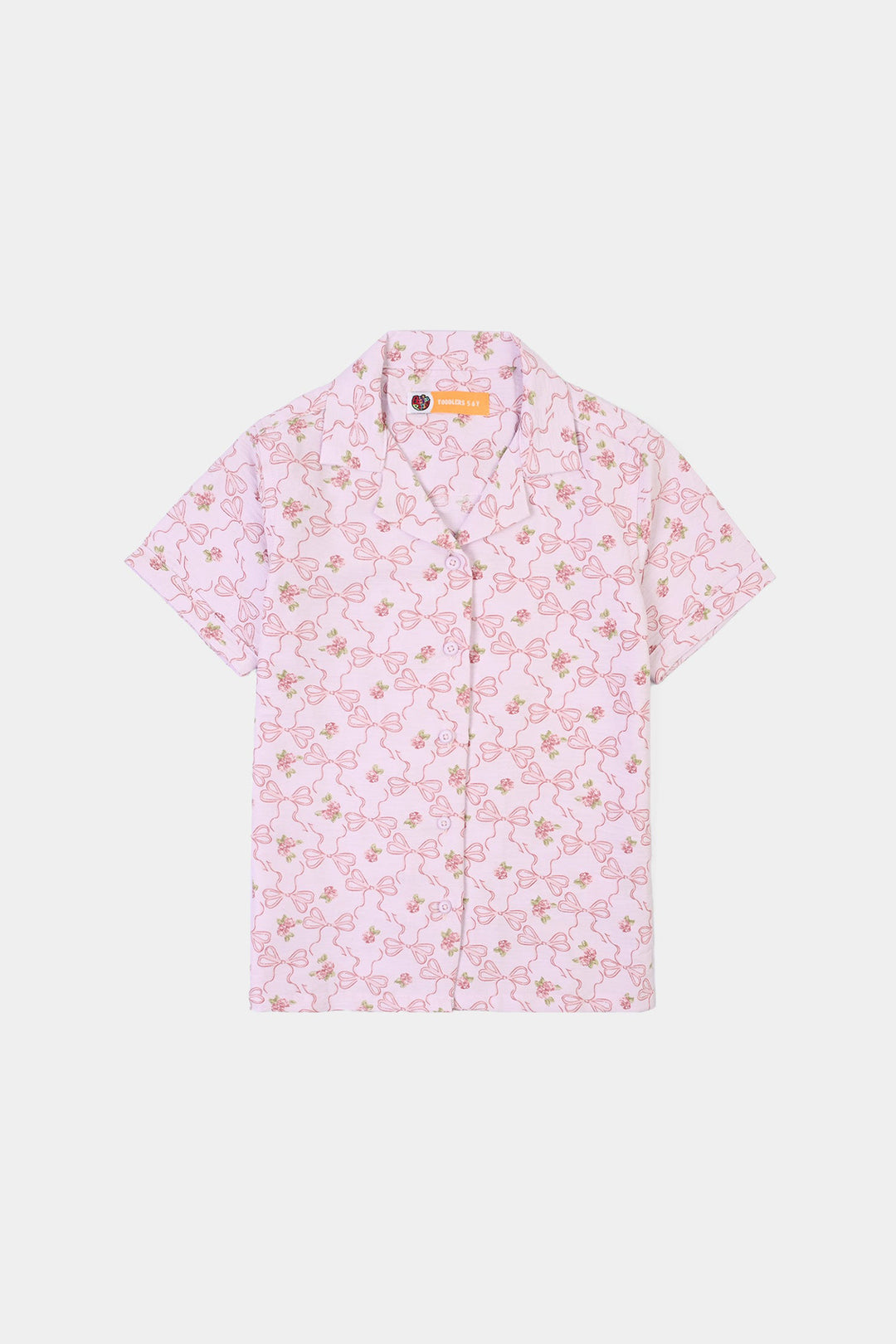 Girls Linen Viscose Nightwear-Bow & Flower-Lilac