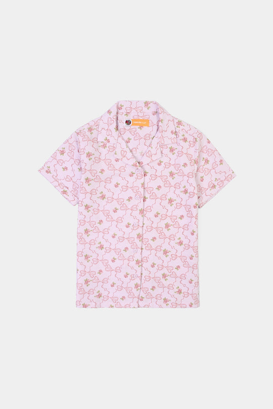 Girls Linen Viscose Nightwear-Bow & Flower-Lilac