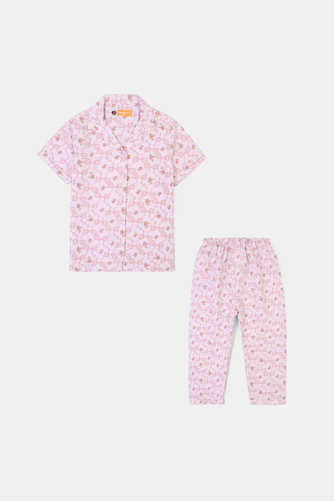 Girls Linen Viscose Nightwear-Bow & Flower-Lilac