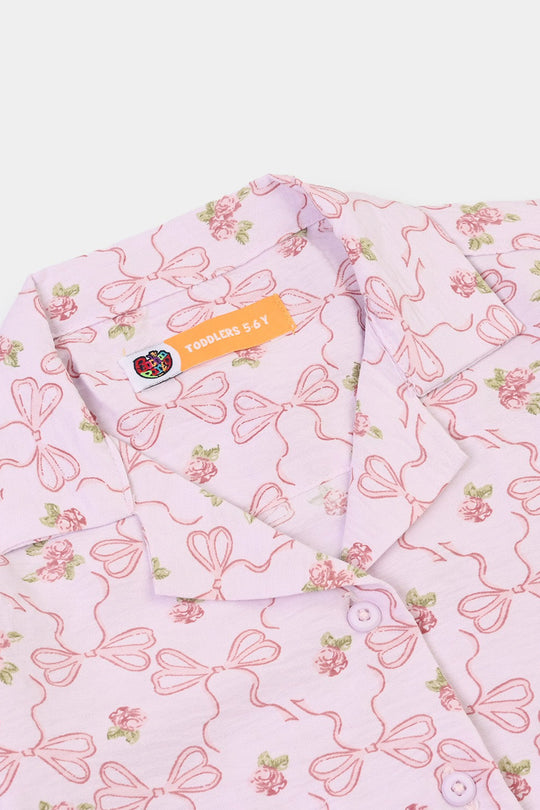 Girls Linen Viscose Nightwear-Bow & Flower-Lilac