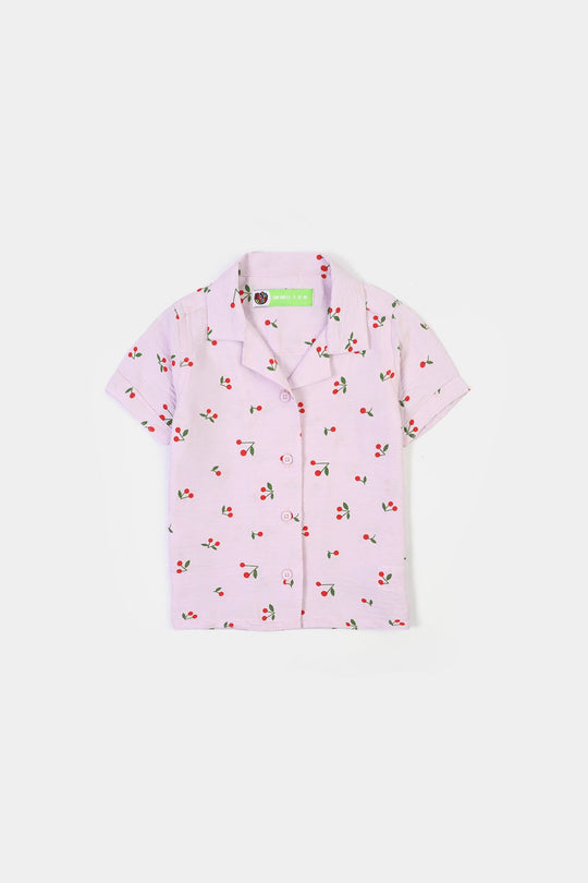 Infant Girls Linen Viscose Nightwear-Cherry-Lilac