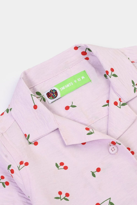 Infant Girls Linen Viscose Nightwear-Cherry-Lilac