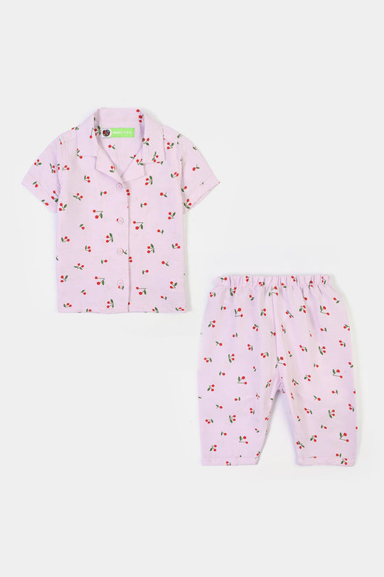 Infant Girls Linen Viscose Nightwear-Cherry-Lilac