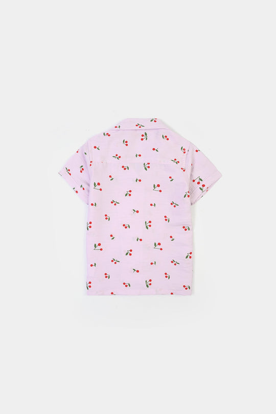 Infant Girls Linen Viscose Nightwear-Cherry-Lilac