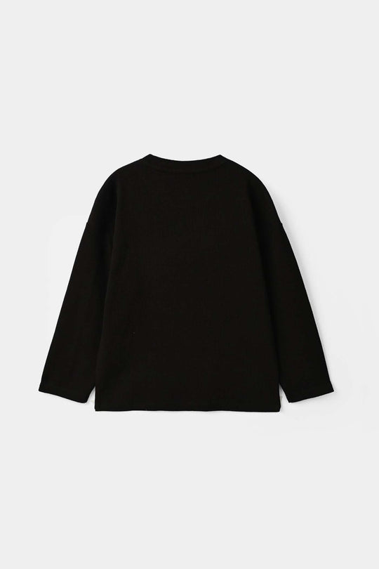 Girls Cotton Baby Rib T-Shirt Full Sleeves Cherry - Black