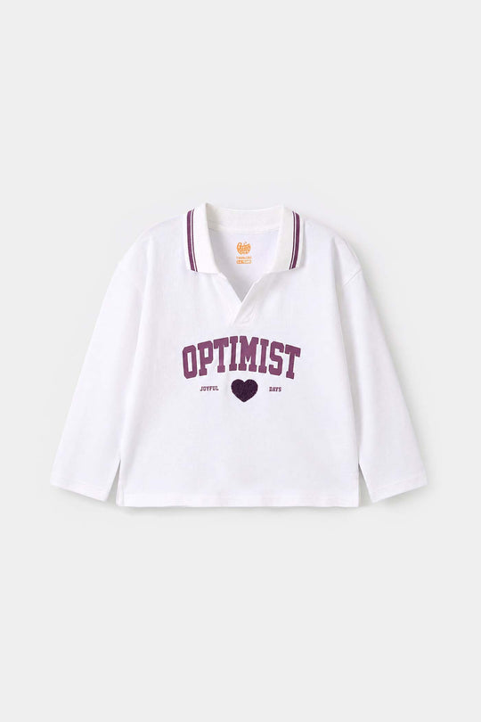 Girls Cotton PK T-Shirt Optimist - White