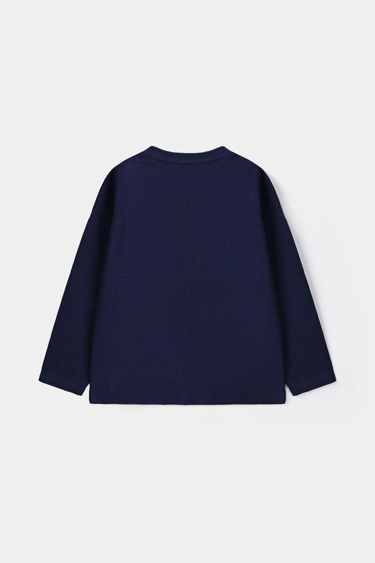 Girls Cotton Baby Rib T-Shirt Kindness - NAVY