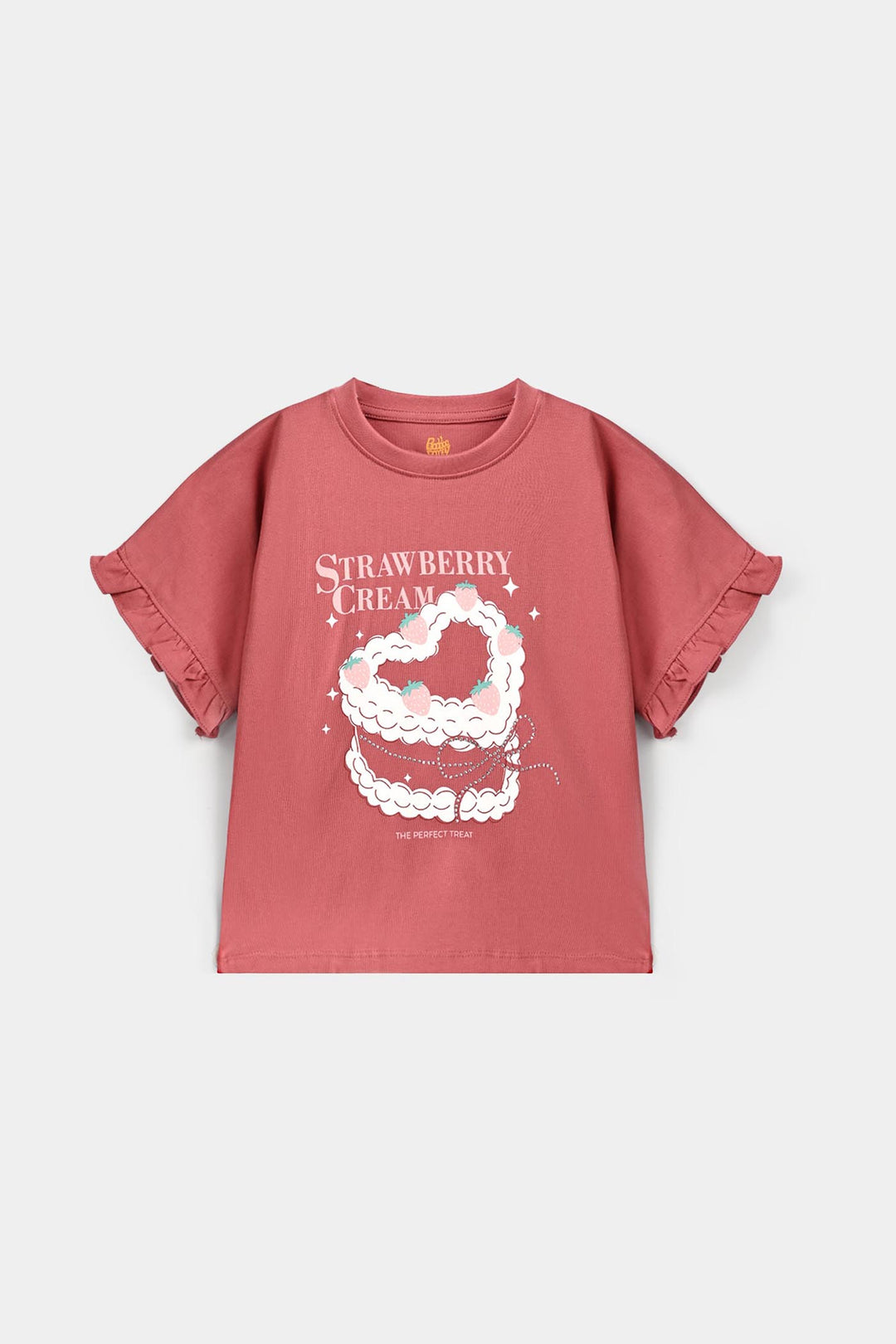 Girls Cotton Jersey T-Shirt Half Sleeves Strawberry Cake - Rose