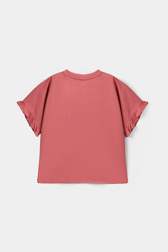 Girls Cotton Jersey T-Shirt Half Sleeves Strawberry Cake - Rose