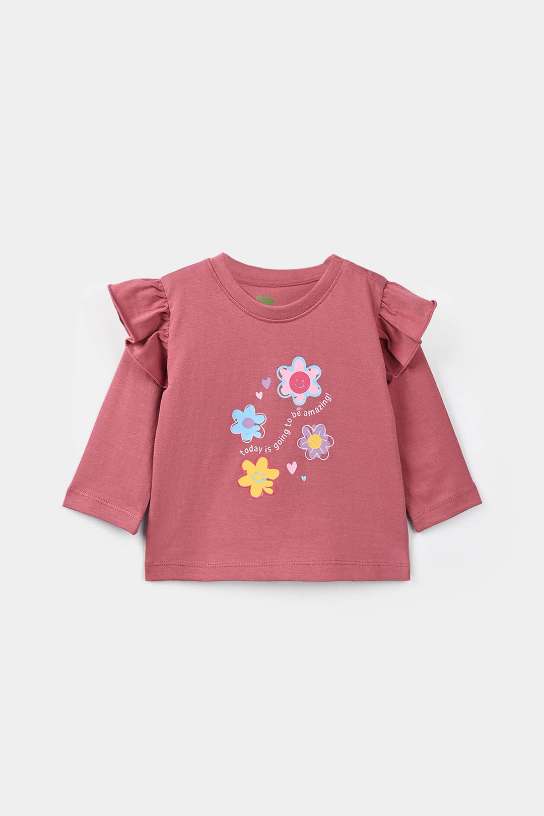 Infant Girls Cotton Jersey T-Shirt Full Sleeves Amazing Day - Rose Pink