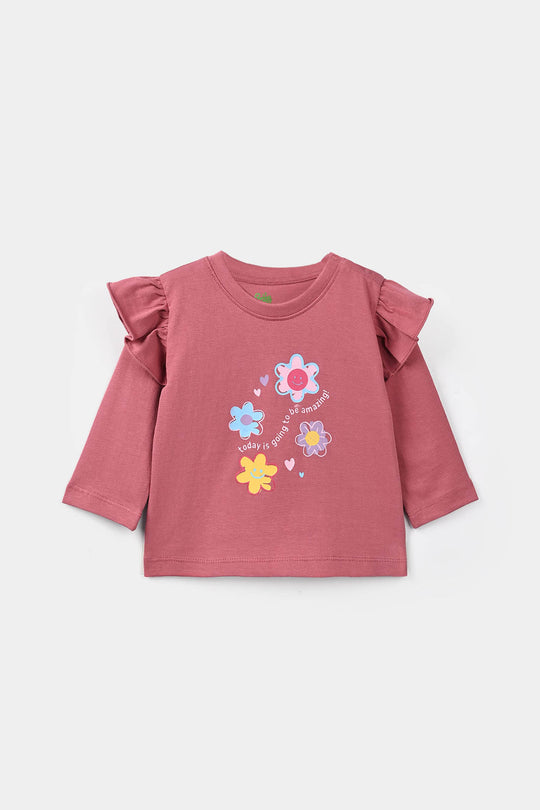 Infant Girls Cotton Jersey T-Shirt Full Sleeves Amazing Day - Rose Pink