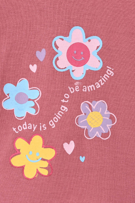 Infant Girls Cotton Jersey T-Shirt Full Sleeves Amazing Day - Rose Pink