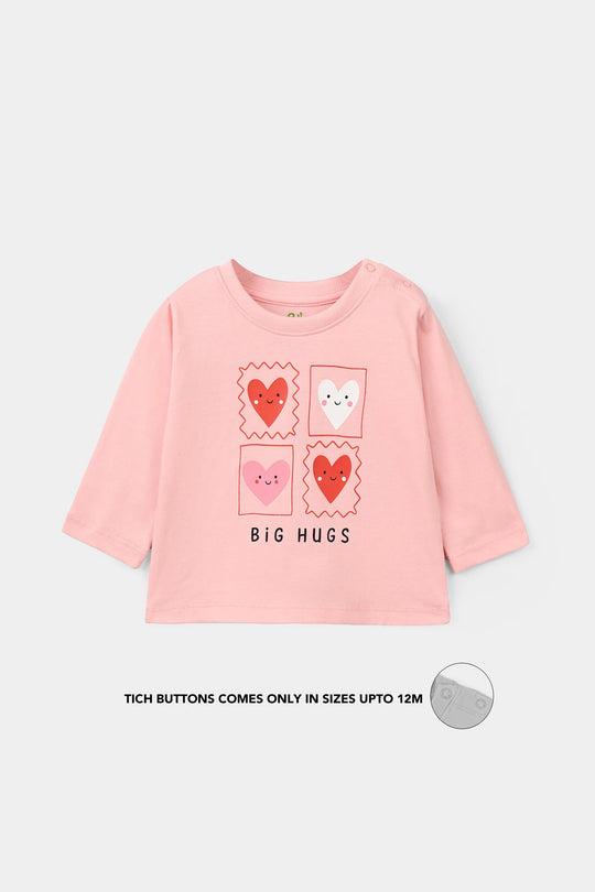Infant Girls Cotton Jersey T-Shirt F/S Big Hugs-Pink