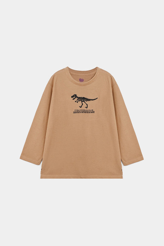 Boys Cotton PK T-Shirt Tyrannosaurus - Brown