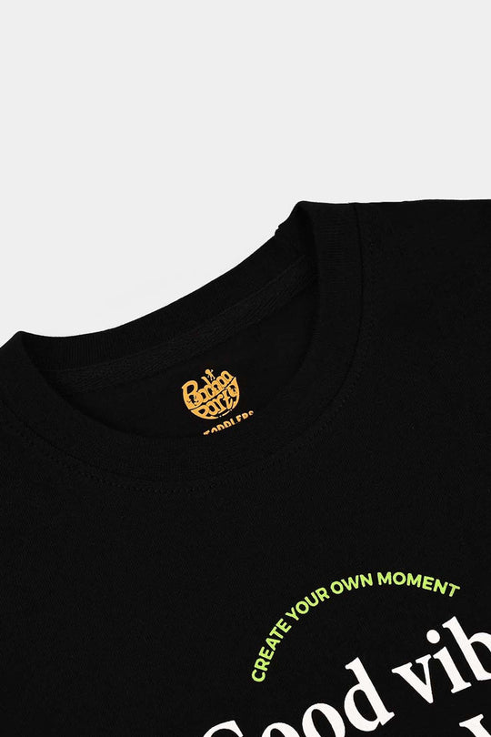 Boys Cotton Jersey T-Shirt Good Vibes - BLACK