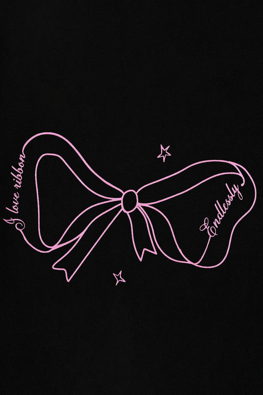 Girls Cotton Jersey T-Shirt I love Ribbons - Black