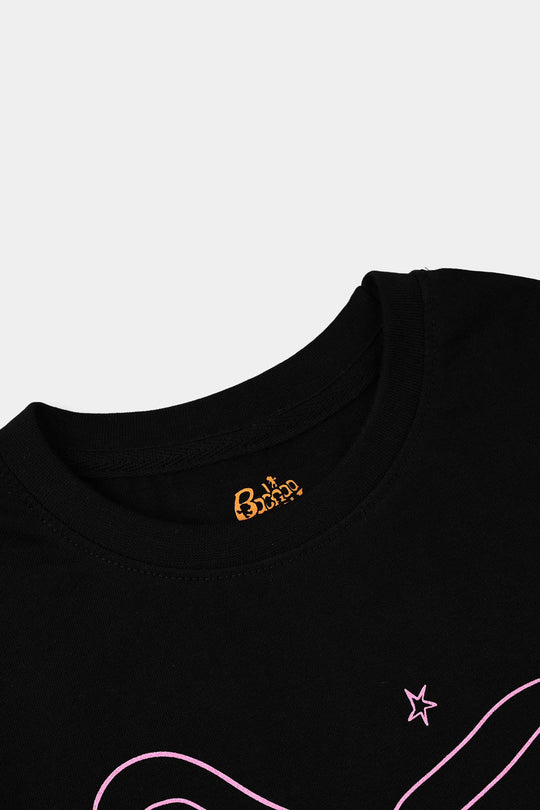 Girls Cotton Jersey T-Shirt I love Ribbons - Black