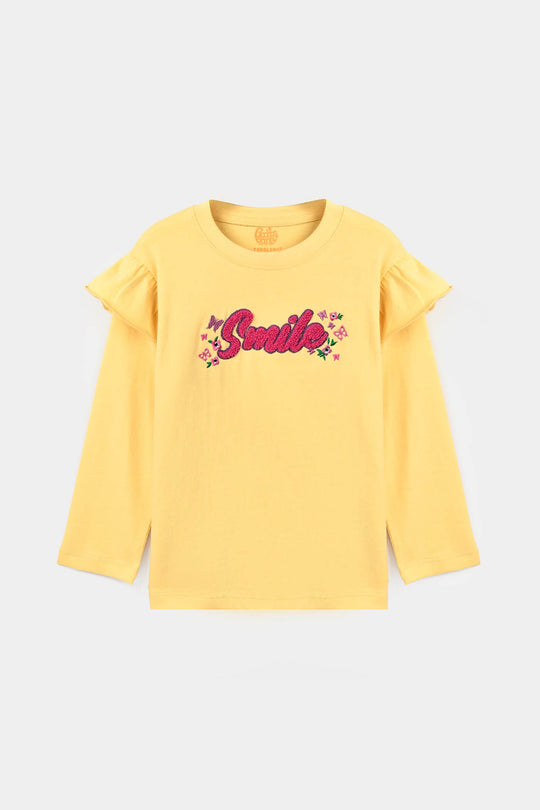 Girls Cotton Jersey T-Shirt Smile - Golden Haze