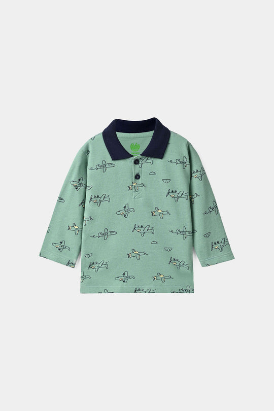 Infant Boys Cotton PK Polo F/S Airplane-Oil.Blue