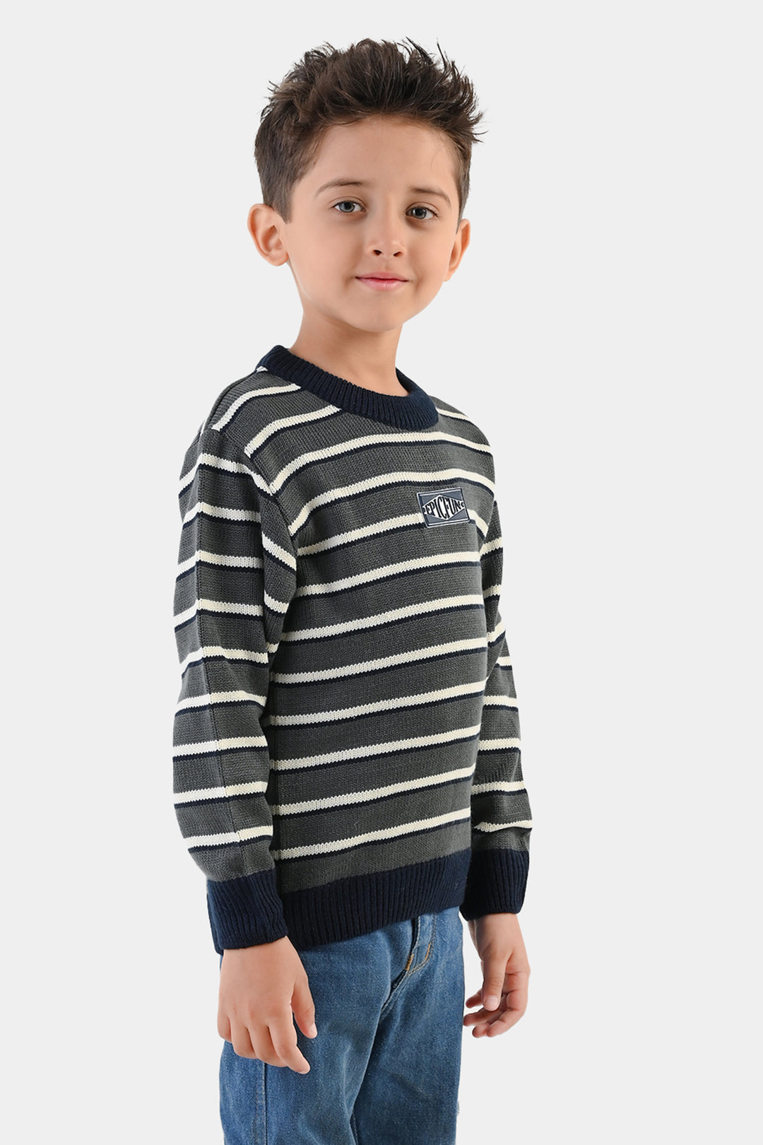 Boys Acrylic Sweater-Epic Fun - Navy.Grey
